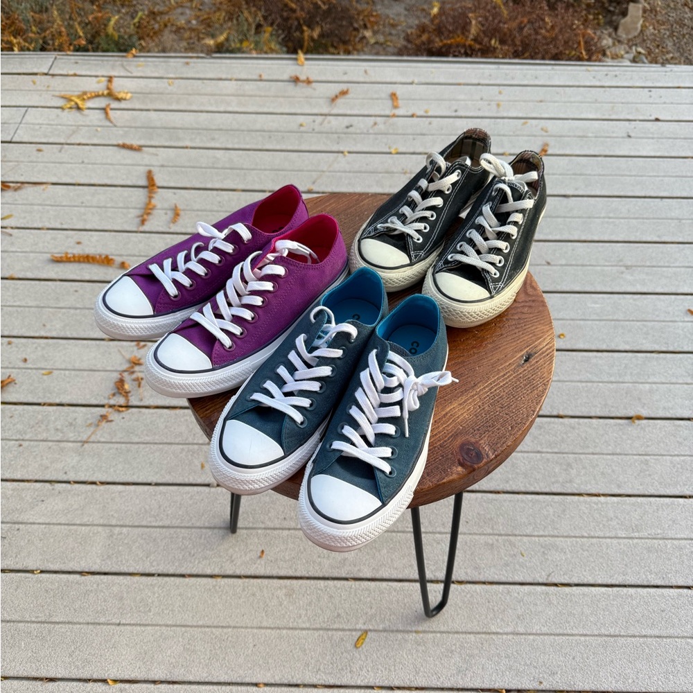 Converse Chuck Taylor Low Sneakers in Purple, Black, and Teal Blue